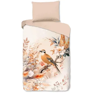 Wendebettwäsche , Multicolor, Orange, Koralle , Textil , Vogel , 140x200 cm , Oeko-Tex® Standard 100, BCI (Better Cotton Initiative) , atmungsaktiv , Heimtextilien, Bettwäsche & Leintücher, Bettwäsche, Wendebettwäsche