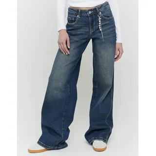 Low-rise-Jeans TALLY WEIJL "SPADEPALLAS", Damen, Gr. 40, N-Gr, midschwarz indigowash dirtybeige, Denim/Jeans, Obermaterial: 69% Baumwolle, 30% Lyocell, 1% Elasthan, Abriebeffekte, straight fit lang, Jeans Low-rise-Jeans, Baumwollmischung, Low-Waist mit geradem Beinverlauf und Strass-Anhänge, Topseller