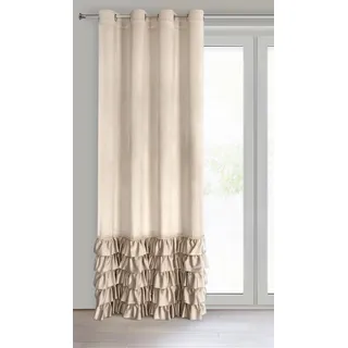 Eurofirany Carli Samtvorhang mit Rüsche, Velvet Vorhang mit Ösen -1 STK. Vorhang Blickdicht, Verdunkelung, Exklusiver Vorhang für Wohnzimmer, Schlafzimmer, 140x250 cm, Beige