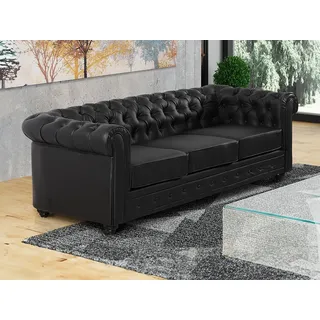 vente-unique Sofa 3-Sitzer - Kunstleder - Schwarz - CHESTERFIELD