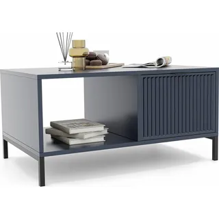 Couchtisch Wave Wohnzimmertisch Beistelltisch Modern mit Schublade und Ablage Couchtisch mit Stahlgestell Sofatisch Kaffeetisch Teetisch Indigo - Blau
