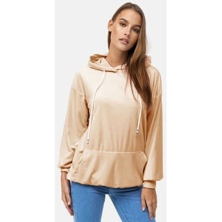 enflame Langer Kapuzen Pullover Oversized Hoodie Kleid Velours Sweatshirt in Beige