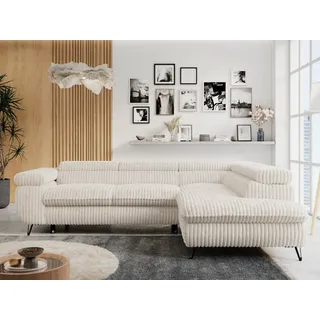 MKS Meble Ecksofa Sofa Beige, Wohnlandschaft L-Form mit Schlaffunktion und Bettkasten, Schlafsofa mit Bettkasten, Sofa mit Einstellbare Kopfstützen, Peter L... - Beige