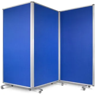 Floordirekt Filz Stellwand Mobile Stellwandsystem 3-teilig - Filztafel Pinnwand mit Rollen - Trennwand Raumteiler - Präsentationswand Messewand - doppelseitig nutzbar - (270 x 90 x 180 cm, Blau)