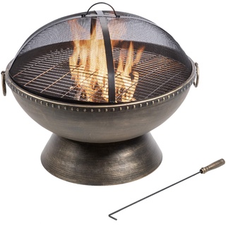 Teamson Home Garten Große Holzbefeuerte Feuerstelle, Gartenmöbel, Kaminofen, Feuerstellenheizung, Metall-Feuerschale, Holzbrenner mit Schürhaken und Deckel, metallisch