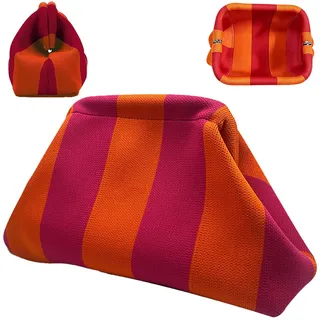 FORMVERSITY Gestreifte Clutches Damen, Gestrickt Kontrastfarbe Handtasche | 7.1 x 4.3 x 12.6 in Tasche für Mahjong Spiel Tasche, Strand-Clutch für Sommerstrände, Shopping, Reisen (Rosa Orange)