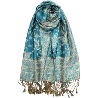Achillea Pashmina-Schal mit Fransen, weich, seidig, wendbar, Paisleymuster, Dark Seagreen