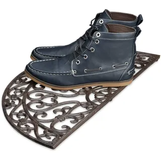 Relaxdays Fußabtreter Gusseisen rund, BxT: 60x31 cm, Jugendstil Schuhabstreifer, robustes Metall, Anti-Rutsch, bronze