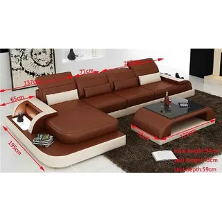 Wohnlandschaft Ecksofa Couch Led Polster - Braun, Beige
