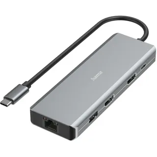 Hama USB-Hub (Dockingstation mit 9 Ports, USB-C, HDMITM, USB-A, LAN, 4K, grau