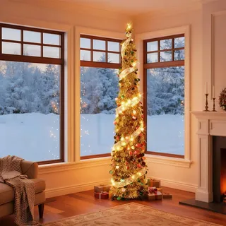 150 cm Pop Up Frühjahrsbaum mit Beleuchtung – künstlicher dekorativer Baum mit bunten Pailletten, platzsparend, zusammenklappbar, ideal für Wohnzimmer, Büro, Ecke, Partys