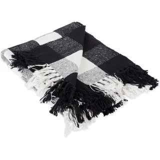 DII Buffalo Check Collection Rustikale Bauernhaus-Überwurfdecke mit Quasten, 50 x 60, Schwarz/Weiß