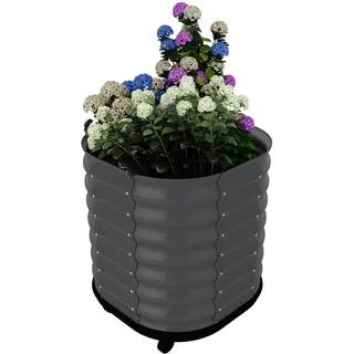 Hochbeet Metall auf Rollen mit Wasserspeicher, mit Selbstbewässerung & Bremsen, 60x60x70cm Grau Gartenbeet Frühbeet Garten für Blumen, Obst, Gemüse