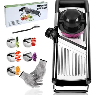 Masthome Gemüsehobel Mandoline, Multifunktion Gemüseschneider Edelstahl mit Schnittfesten Handschuhen, Reibe für Gemüse für Obst und Gemüse, Verstellbar Küchenhobel mit 1 Reinigungsbürste