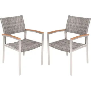 Garden Pleasure LIVORNO Stapelstuhl 2er Set  mit Armlehne  Aluminium  hellgrau/silber