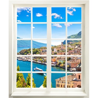 Wandtattoo - Fenster mit Aussicht "Dorf am See" 99 x 120 cm - Wandaufkleber - Wandsticker