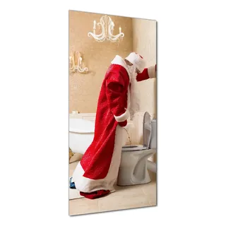Wallario selbstklebende Duschrückwand 80 x 180 cm mit Motiv Weihnachtsmann macht Pause und pinkelt auf edler Toilette - Wandverkleidung mit Hochglanzlaminat in Glasoptik