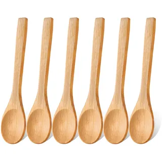 6 Stück Holzlöffel Klein Suppenlöffel Langgriff 13cm Honiglöffel Holz zum Essen Mischen Rühren Kochen Wooden Spoon für Zuhause, Küche, Kaffee, Party, Restaurant
