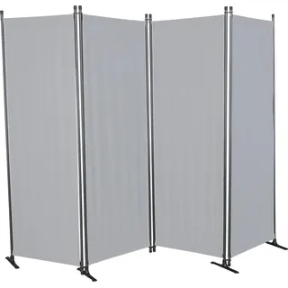 Angerer Paravent 4-teilig, Sicht- & Sonnenschutz, Raumtrenner, Innen & Outdoor Büro Balkon/Terrasse, Schlafzimmer, Garten, Made in Germany, waschbare Bezüge, Swingtex hellgrau