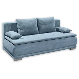 Stella Trading LUIGI Schlafsofa mit Bettkasten, Stoffbezug Denim - Klappbares Sofa mit Schlaffunktion und fest vernähtem Schaumtopper - 211 x 93 x 103 cm (B/H/T)