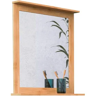 Eisl BMBA02-SP Spiegel Bambus, Badspiegel mit Holzrahmen, Wandspiegel fürs Bad mit Ablage aus Holz, Badezimmerspiegel Natur, Braun, (B x H x T): ca. 67 x 70 x 11 cm