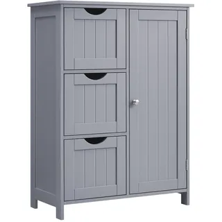 VASAGLE Badezimmerschrank, schmaler Badschrank, Beistellschrank, Kommode, mit 3 Schubladen, Schranktür, verstellbare Ablage, 30 x 60 x 80 cm, Taubengrau BBC049G02