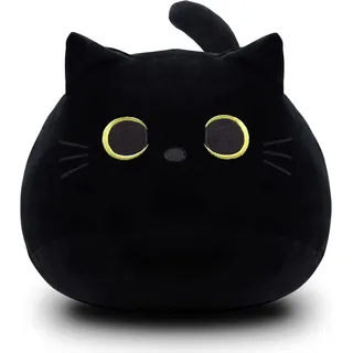 Schwarz Katze Plüschtier Stofftier, Kawaii Schwarz Katze Kuscheltier Gefüllte Tierkissen Spielzeug, 40 cm Weiche Plüsch Katze Stofftierpuppe Geschenk für Kinder - Schwarz