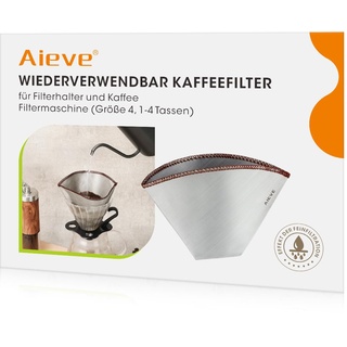 Aieve Kaffee Filter Wiederverwendbar Kaffeefilter Größe 4 Edelstahl Dauerfilter kompatibel mit Philips Filterkaffeemaschine(HD7546/20) für Filterhalter Kaffeemaschine (8-12 Tassen)