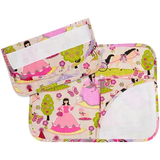 Filet - Frühstücksset aus Baumwolle mit Aida-Leinwandstickerei, bestehend aus Tischset, Serviette und Serviettenbeutel, Made in Italy, Fantasie Prinzessinnen Rosa Hintergrund