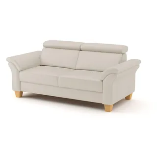 CAVADORE Echtleder 3er-Sofa Ammerland / Landhaus-Sofa mit Federkern + Kopfteilverstellung / 186 x 84 x 93 / Leder Weiß