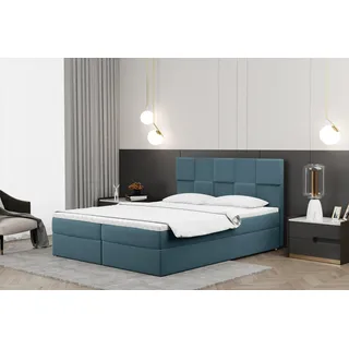 Kaiser Möbel Boxspringbett 100x200cm mit bettkasten und matratze+topper, Schlafzimmerbett CLARA Grau-blau - Grau