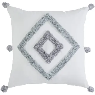 Indigo Ink Medallion Collection Boho-Kissen mit Quasten, getuftet, Diamanten, 50,8 x 50,8 cm, Weiß