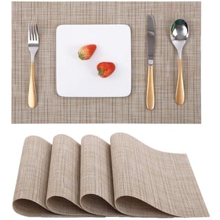 Myir JUN Tischsets Abwaschbar 4er Set, Gewebte Platzdeckchen Abwaschbar rutschfest Abgrifffeste Hitzebeständig, Vinyl Platzsets Abwaschbar für küche Speisetisch Hotel, Platz-Matten 30x45cm (Gelb)