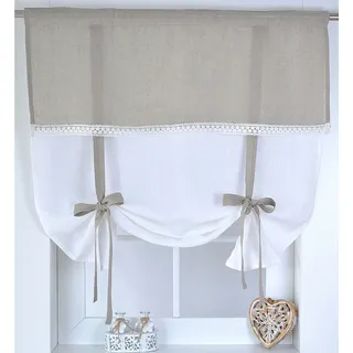 Kutti Raffrollo »Venezia« mit Stangendurchzug Raffgardine weiß natur, Leinen, blickdicht, mit Spitze, beige