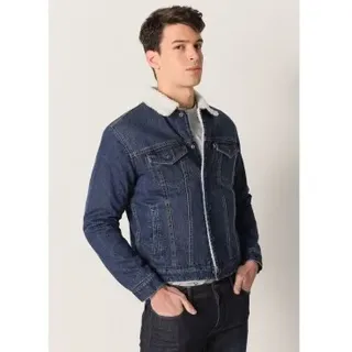 Six Valves für Herren. 580081243 Jeansjacke mit blauem Schafsfell (XL), Lässig, Baumwolle, Langarm