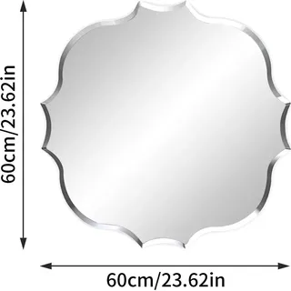 Wandspiegel - Badezimmerspiegel - Unregelmäßig 60 cm - Facettenschliff - Rahmenlos - Aufhängung inklusive - Weiß