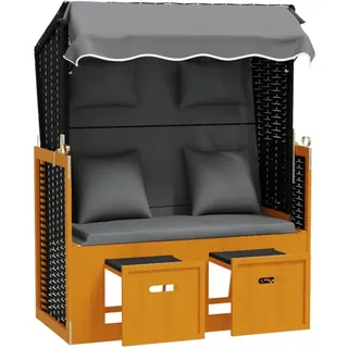 vidaXL Strandkorb mit Kissen Poly Rattan Massivholz Schwarz Anthrazit - Schwarz