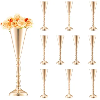 VEVOR 10 Stück 43 cm hohe Blumenvase für Hochzeiten, Metall-Trompeten-Mittelstück, Goldener Blumenständer für Tische bei Hochzeitsessen, Partys, Jubiläen, Zeremonien, Geburtstage, Eventdekoration