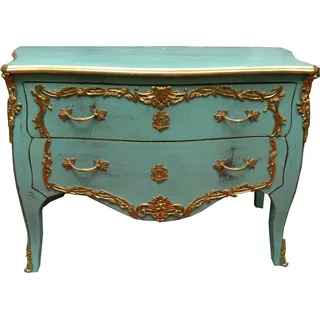 Casa Padrino Barock Kommode Türkis / Gold Antik Stil 130 cm - Handgefertigt aus Massivholz - Limited Edition - Türkis, Gold