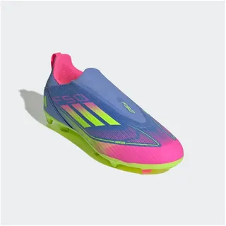 F50 League Laceless FG/MG Kinderfußballschuhe - Blue Fusion/Lucid Lemon/Pink / Lucid Lemon / Lucid Pink - EU