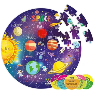 Webby – Erstaunliches Weltraum-Sonnensystem-Puzzle | 60 Teile | Enthält 4 doppelseitige Lernkarten | Lernspaß mit farbenfrohen Planeten-Designs | Verbessert die Formerkennung