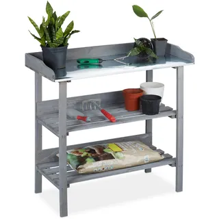 Relaxdays Pflanztisch grau 92 x 86 x 42 cm