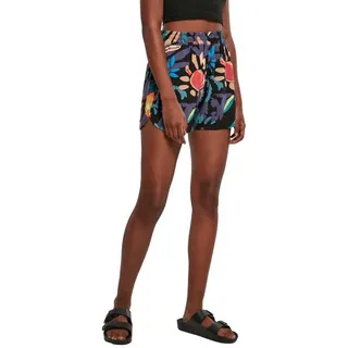 Urban Classics Damen Kurze Hose Ladies AOP Viscose Resort Shorts, Farbe blackfruity, Größe S