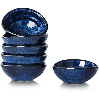 vicrays Keramik-Dip-Soßenschalen – kleine Charcuterie Dip Cups Kochen Vorbereitung Gewürze Öl Schale Mini Tapas Teller für Soja Sushi Salsas Wasabi Vorspeisen Dessert – Set mit 6 blauen