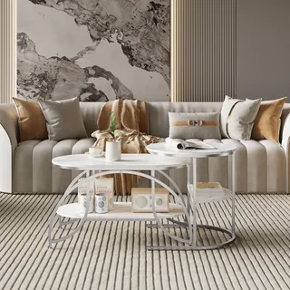 Quadratischer Couchtisch aus weißem Marmor mit silbernem Metallgestell – modernes Design, stabil und vielseitig