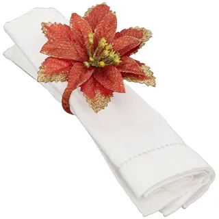 Atmosphera Createur d ́interieur Serviettenring Weihnachtsstern Goldverzierung 2er-Set , Rot , Textil , 9x7x9 cm , Dekoration, Weihnachtsdekoration