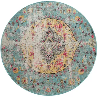 Paco Home Teppich Modern Orient Print Terrassen Teppich Türkis Grösse:Ø 160 cm Rund