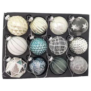 12er Set edle Luxus Glas Weihnachtskugeln Ø 6cm Weihnachtsbaum Kugeln Christbaumkugeln Weihnachten Deko Christbaumschmuck (Mix)