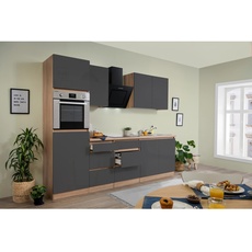 Bild von Küchenzeile Premium Grifflos Eiche-Sägerau Nachbildung E-Geräte 270 cm grau