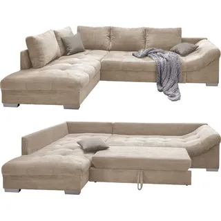 luma-home Eckcouch Cord mit Schlaffunktion 2-Sitzer Beige